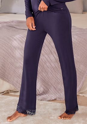 Pantalon de nuit pantalon long avec détails en dentelle - LASCANA - Bleu Nuit