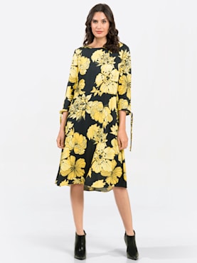 Klänning med tryck - svart-gul, tryckt