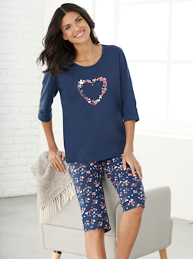 Pyjamas med capribyxa - jeansblå, tryckt