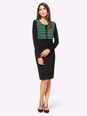 Stickad klänning - grön-svart, mönstrad