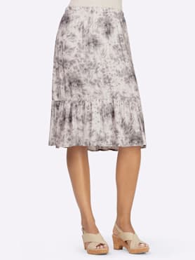 Mönstrad kjol - ecru-ljugrå, med tryck