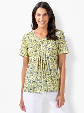 Topp med tryck - citron-jeansblå, med tryck