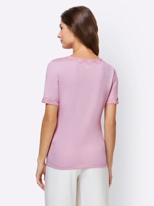 T-shirt dentelle à l'encolure et manches courtes