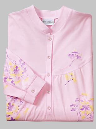Chemise de nuit imprimé floral col mao manches longues avec patte de boutonnage