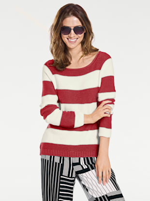 Pull col rond grosses rayures tendance avec glissière au dos