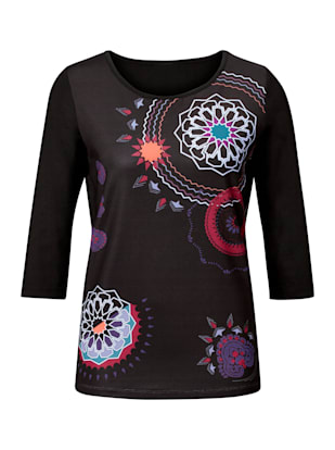 T-shirt imprimé décoratif devant col rond manches 3/4