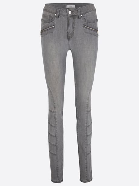 Jeans effet ventre plat glissières décoratives