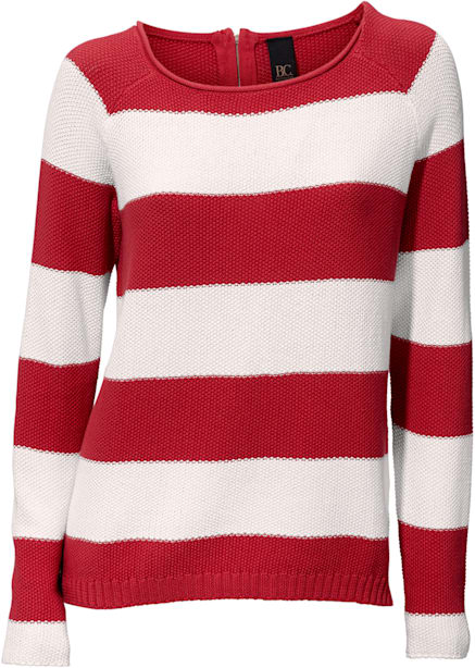 Pull col rond grosses rayures tendance avec glissière au dos
