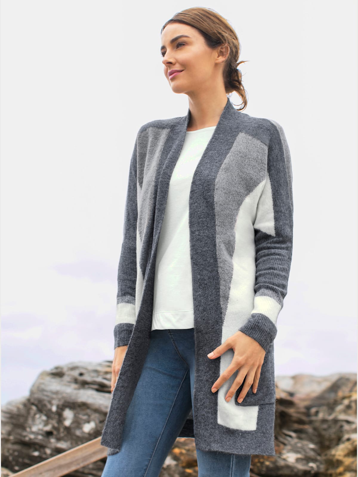 Veste en tricot - gris à motifs - Helline - Modalova
