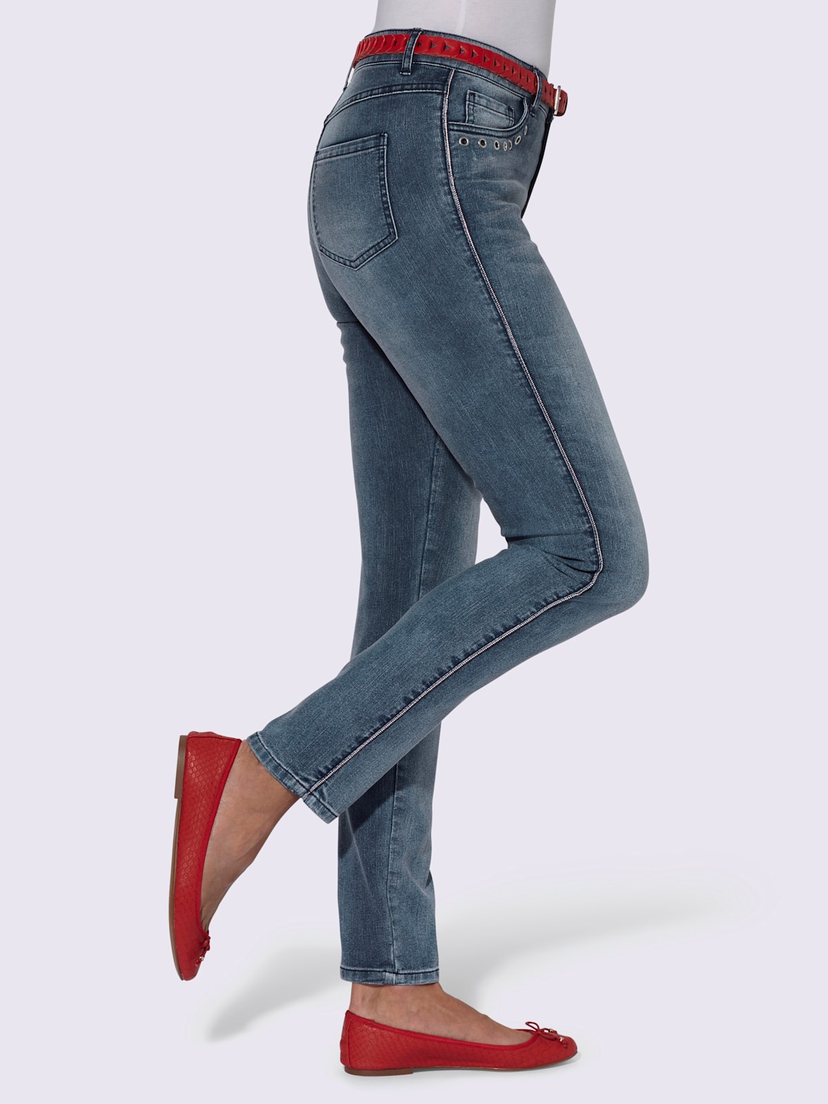 Jean 79% coton - bleu délavé - Helline - Modalova