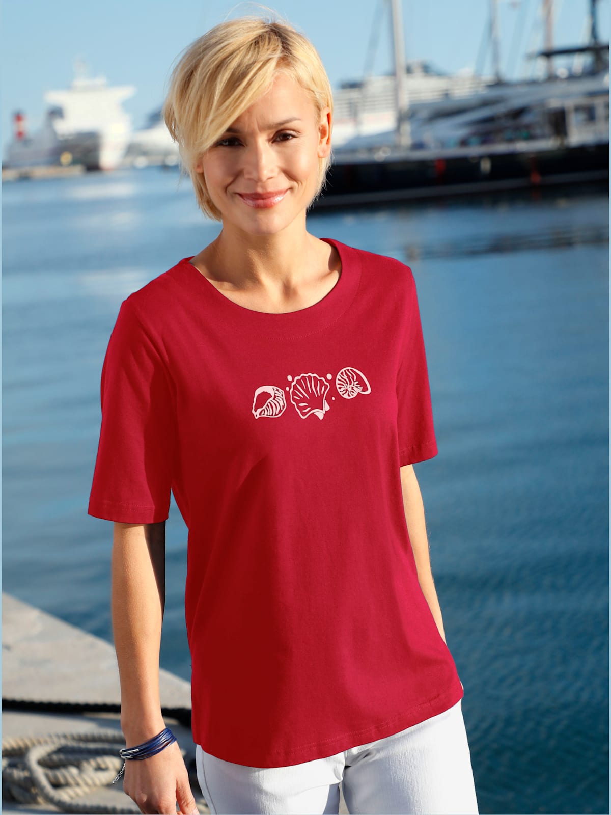 T-shirt manches courtes col rond imprimé coquillages - Helline - Modalova