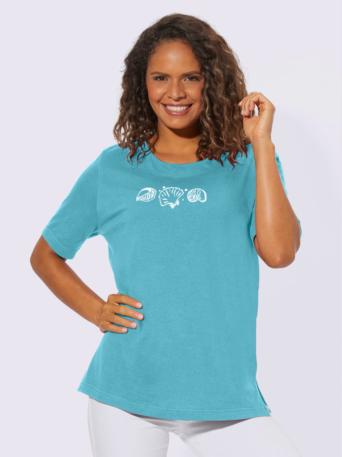 T-shirt manches courtes col rond imprimé coquillages - Helline - Modalova