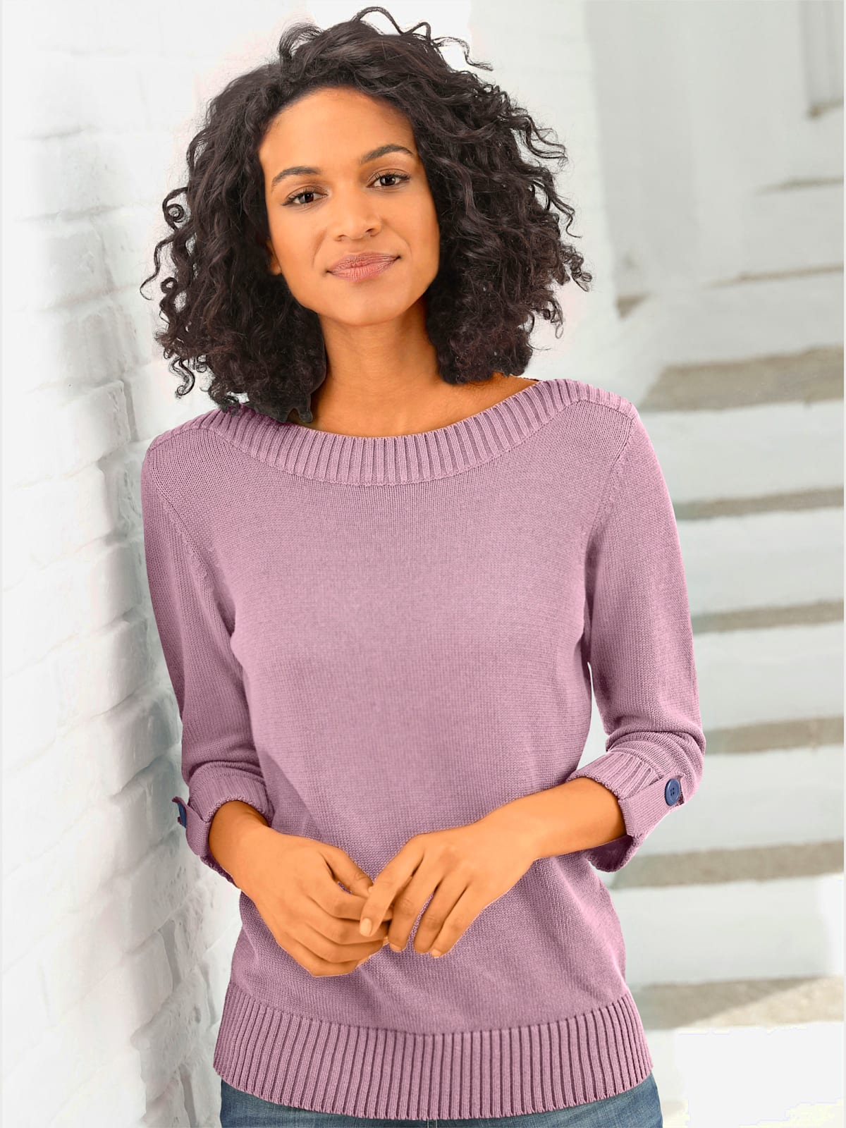 Pull manches 3/4 revers boutonnés - Collection L - Modalova