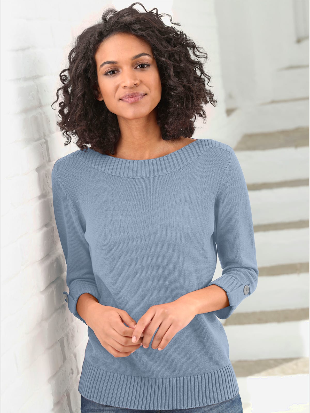 Pull manches 3/4 revers boutonnés - Collection L - Modalova