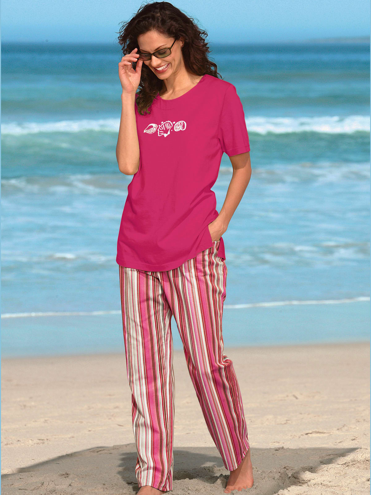 T-shirt manches courtes col rond imprimé coquillages - Helline - Modalova
