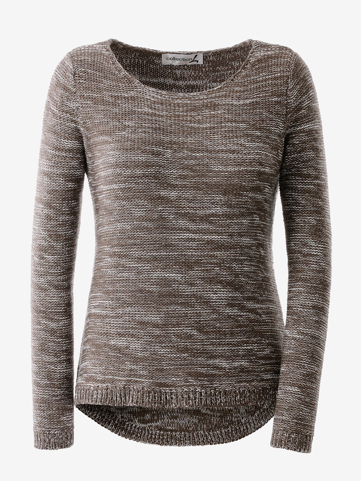 Pull chiné encolure ronde finitions côtelées avec le dos plus long - Collection L - Modalova