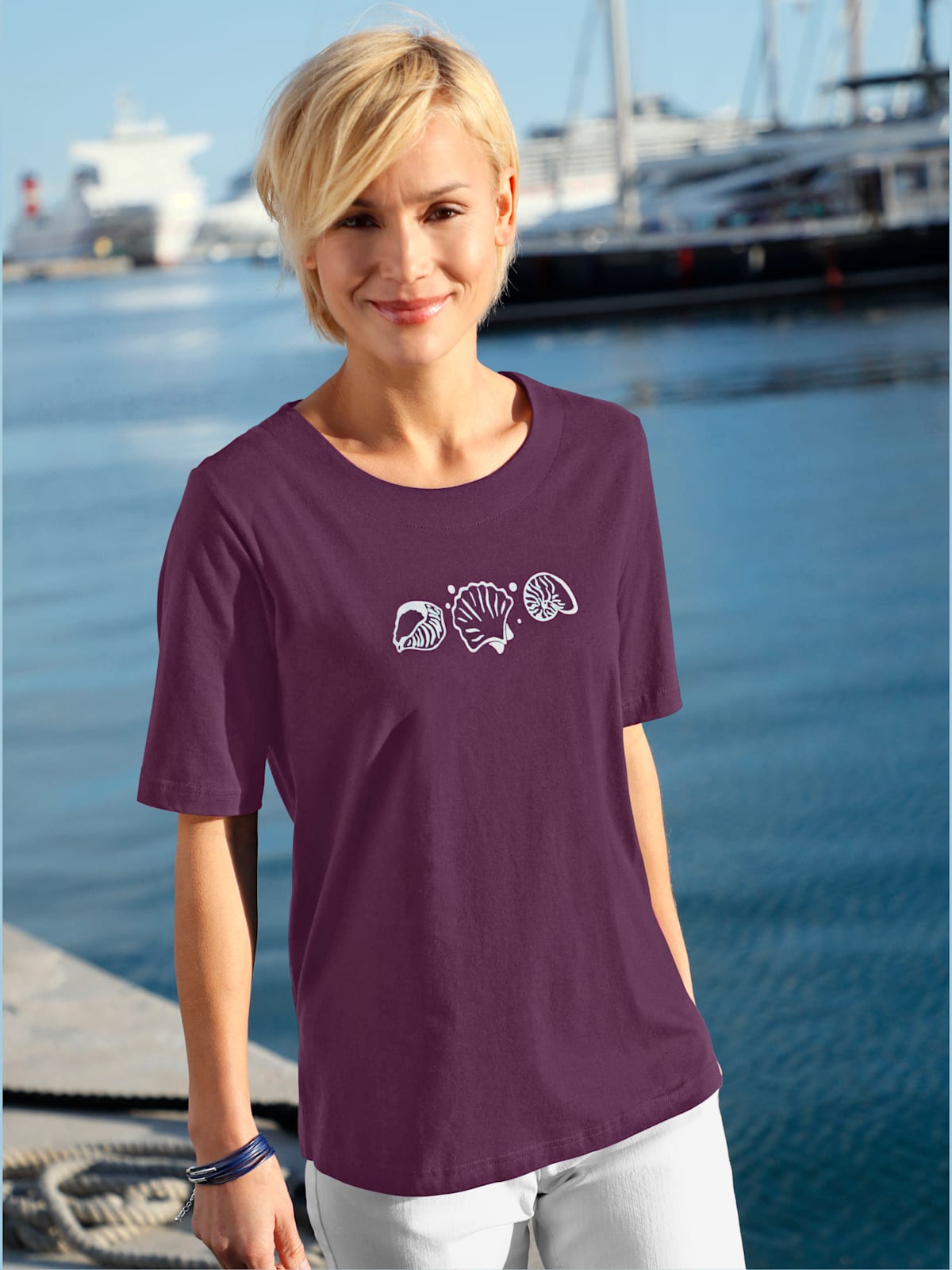 T-shirt manches courtes col rond imprimé coquillages - Helline - Modalova