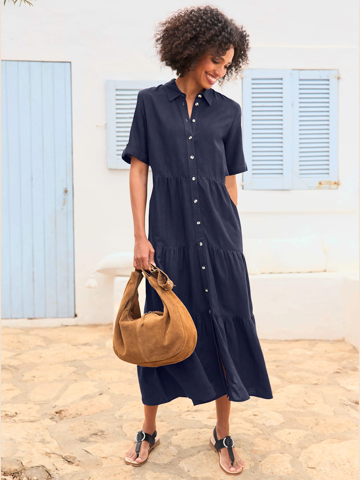 Robe-chemisier patte de boutonnage sur toute la longueur - Linea Tesini - Modalova
