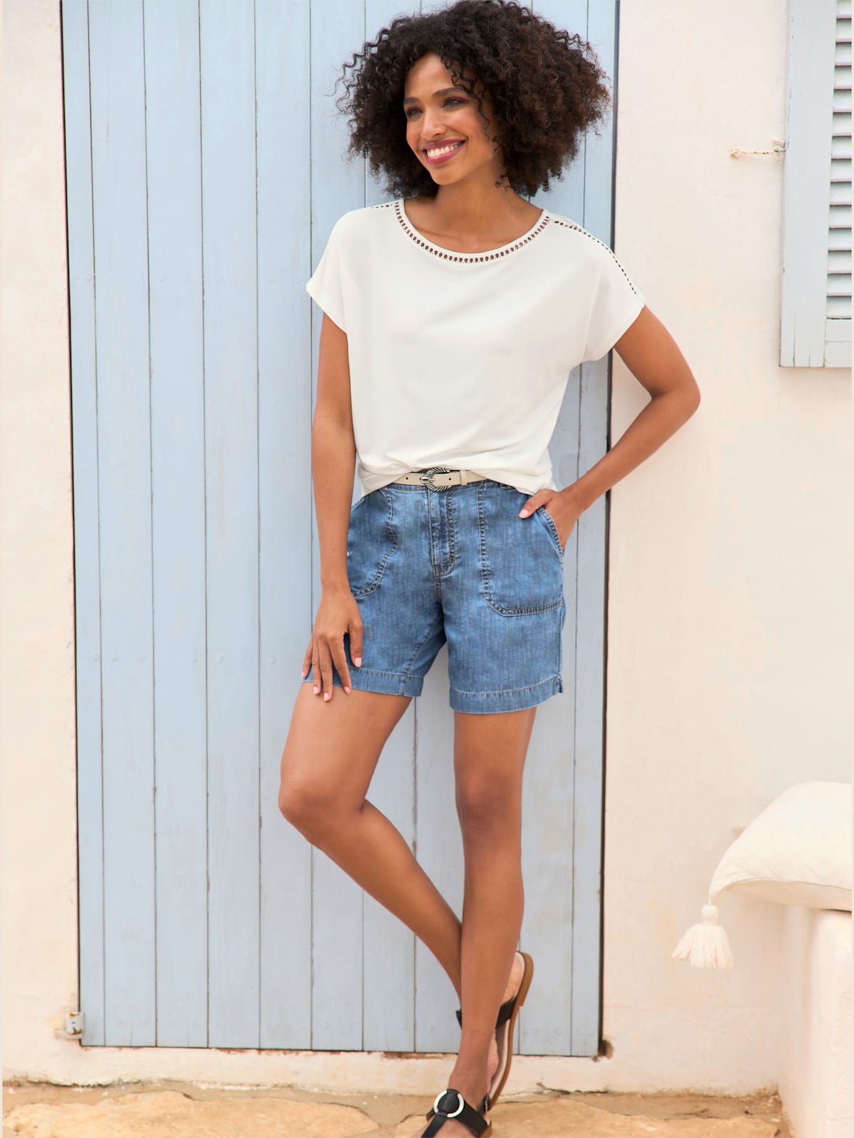 T-shirt à encolure ronde dentelle ajourée - Linea Tesini - Modalova