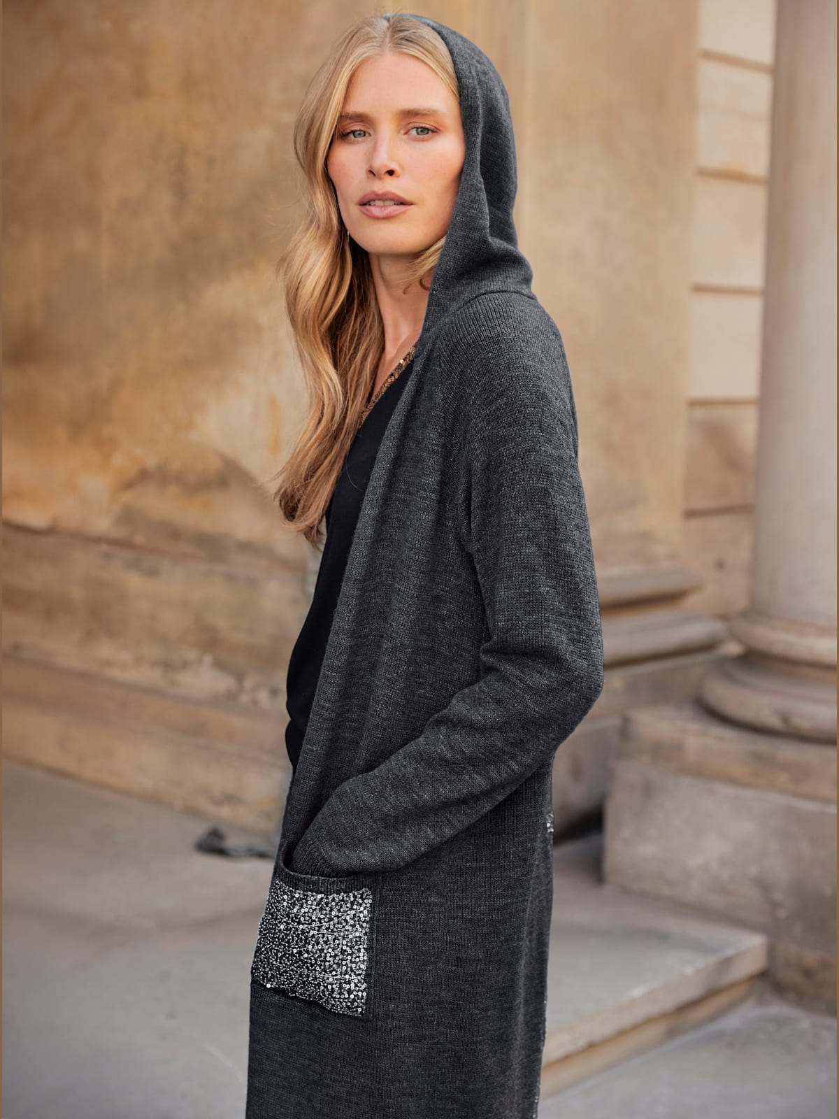 Manteau en tricot paillettes brillantes - Helline - Modalova