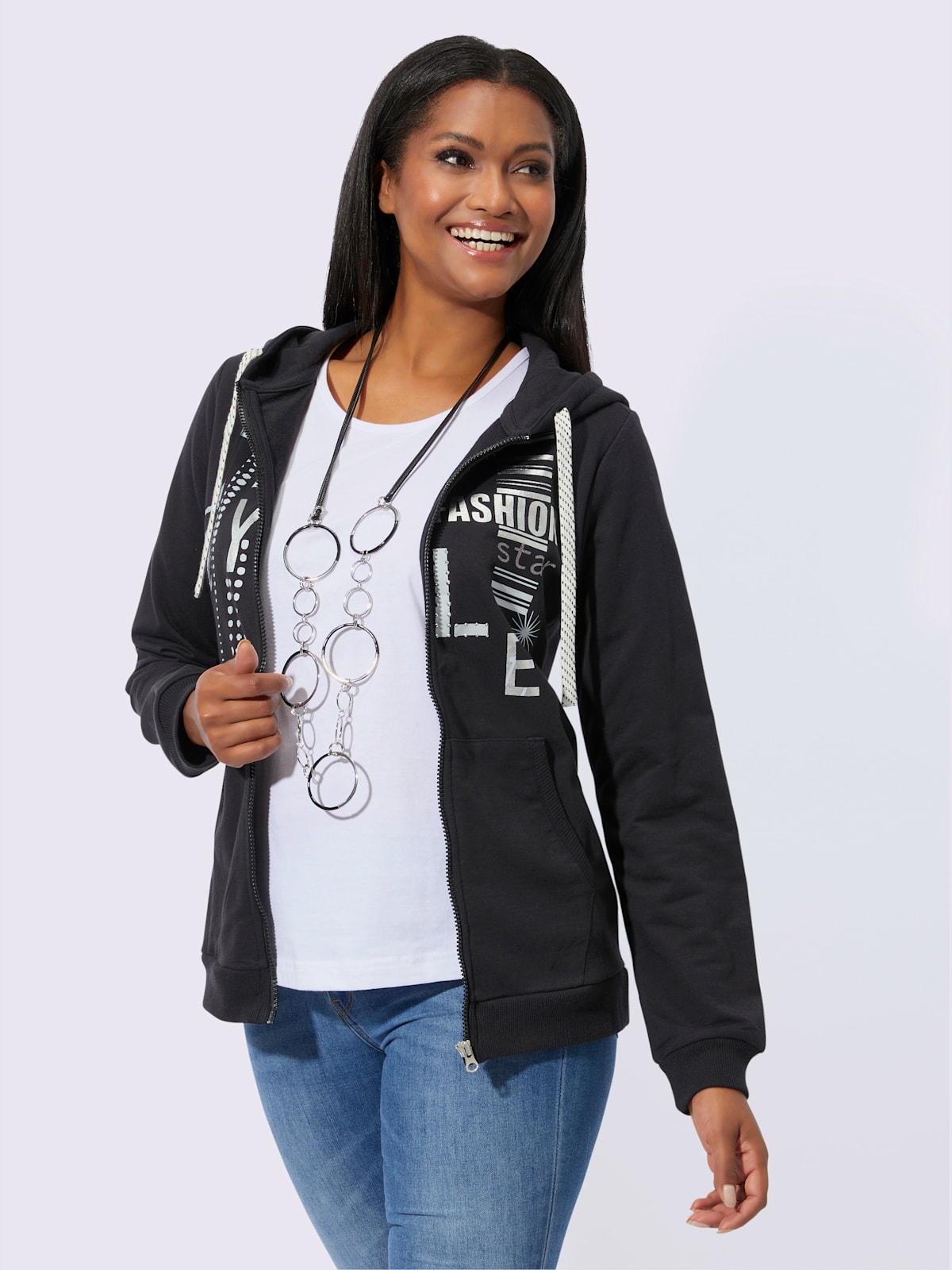Veste sweat 50% coton - noir - Helline - Modalova