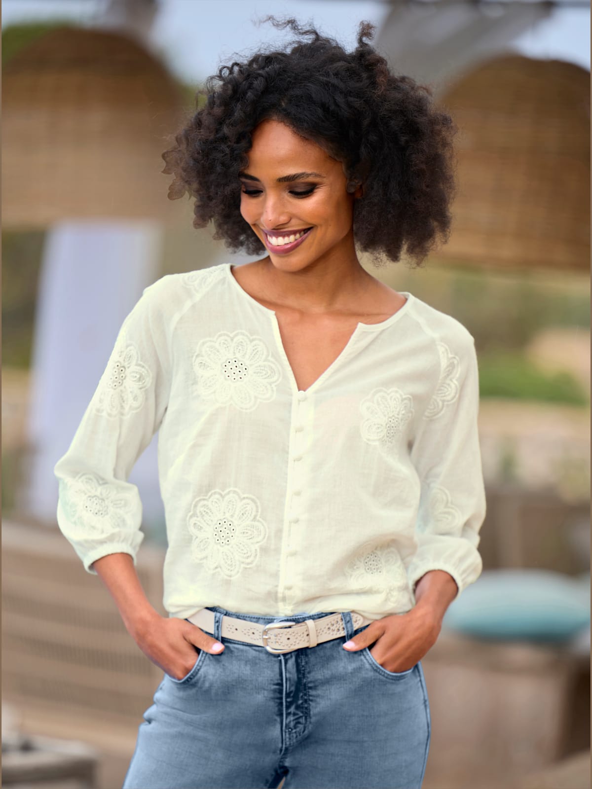 Chemisier en coton superbe broderie ajourée - Linea Tesini - Modalova