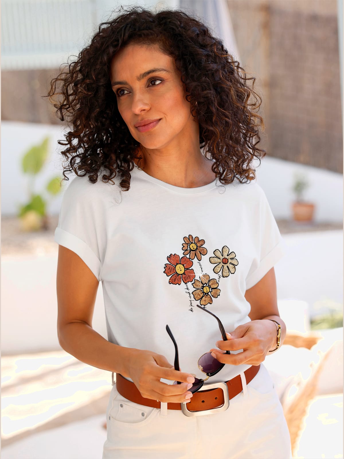 T-shirt à encolure ronde 50% coton et 50% modal - Helline - Modalova