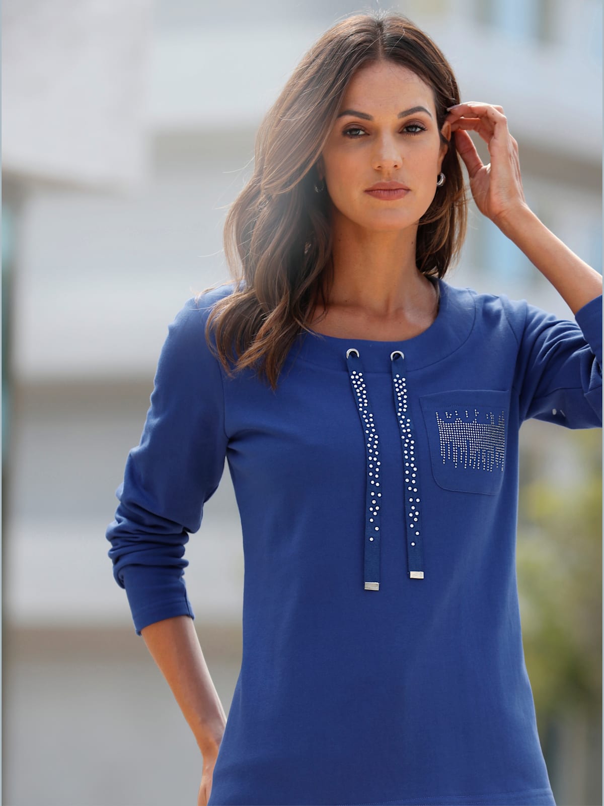 Sweatshirt pur coton - bleu roi - Helline - Modalova