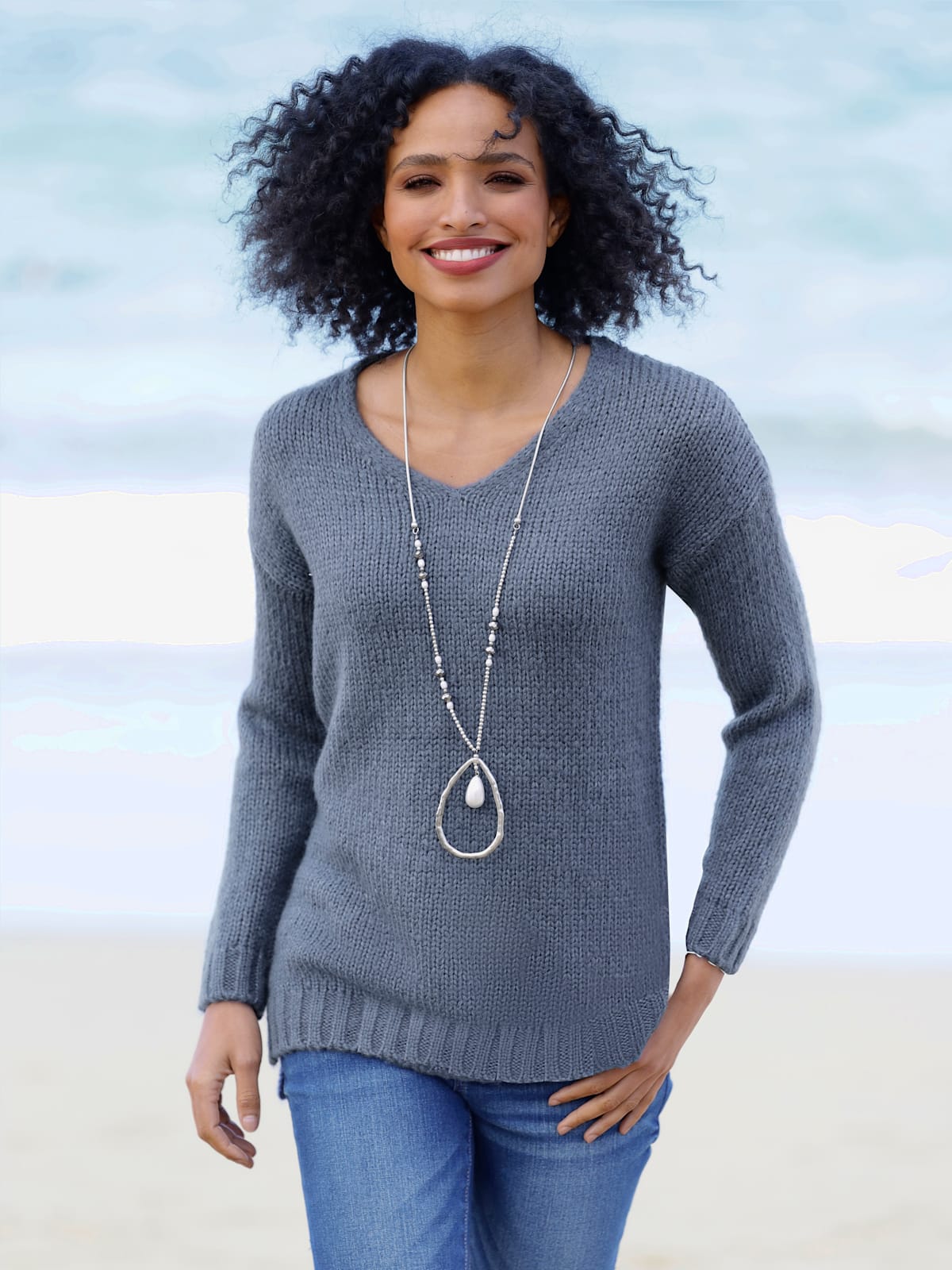 Pull à encolure en v plus long au dos - Linea Tesini - Modalova
