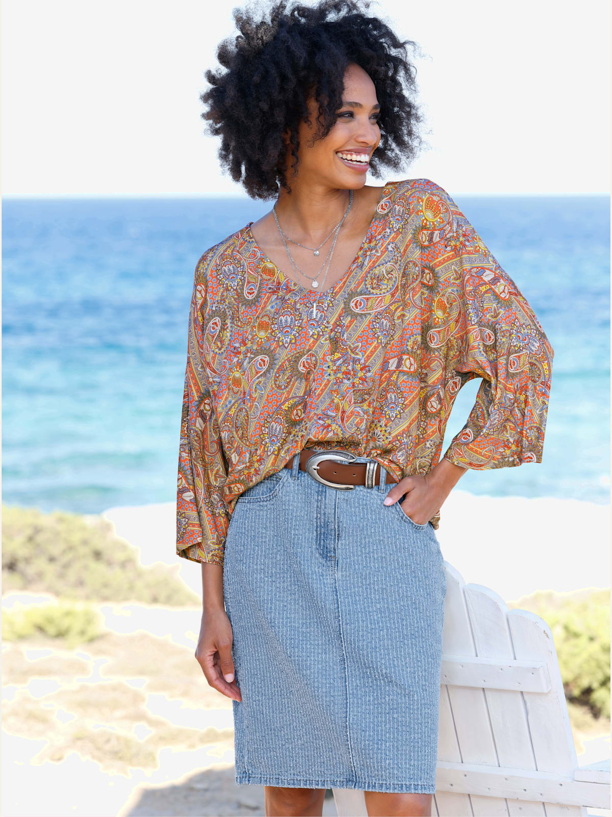 T-shirt à manches 3/4 motif paisley coloré - - Linea Tesini - Modalova