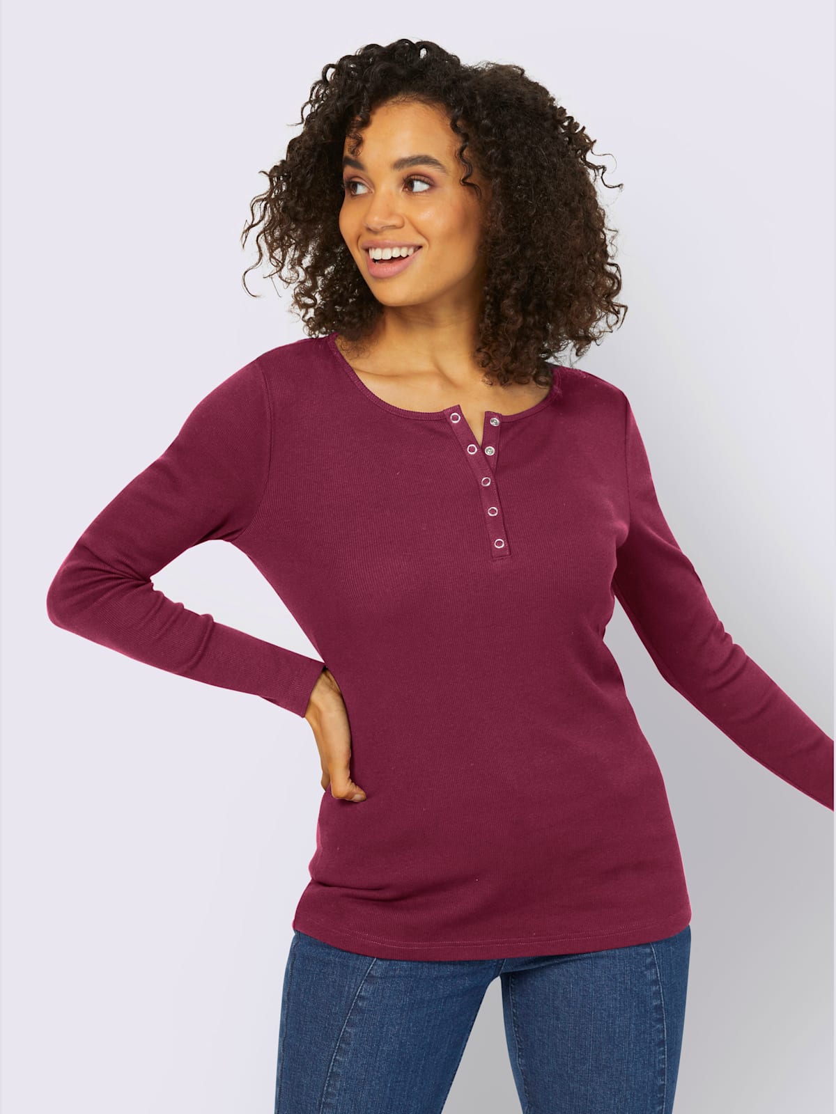 T-shirt à manches longues encolure avec patte de boutonnage - Best Connection - Modalova