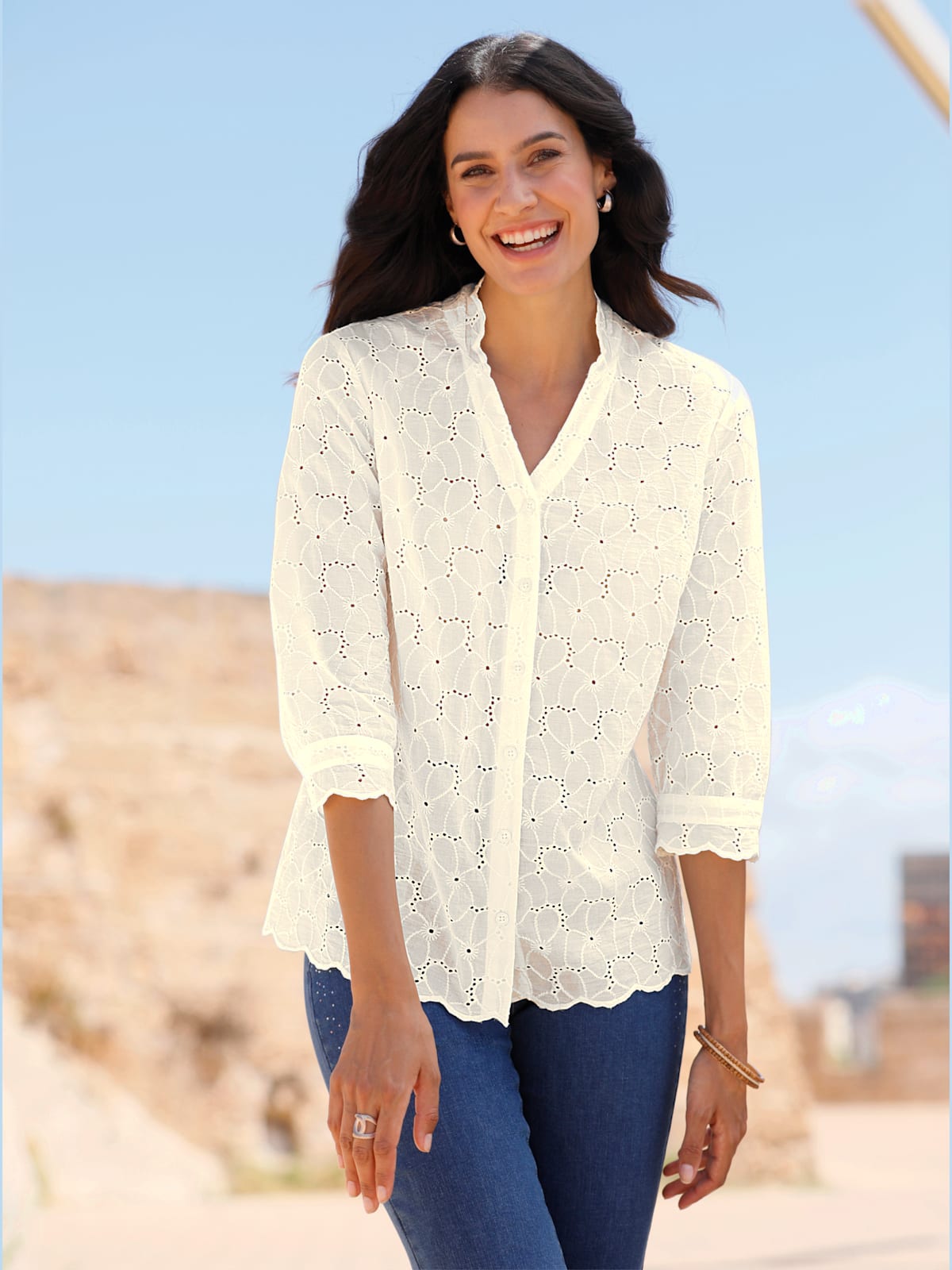 Chemisier en dentelle superbe broderie de madère - Helline - Modalova