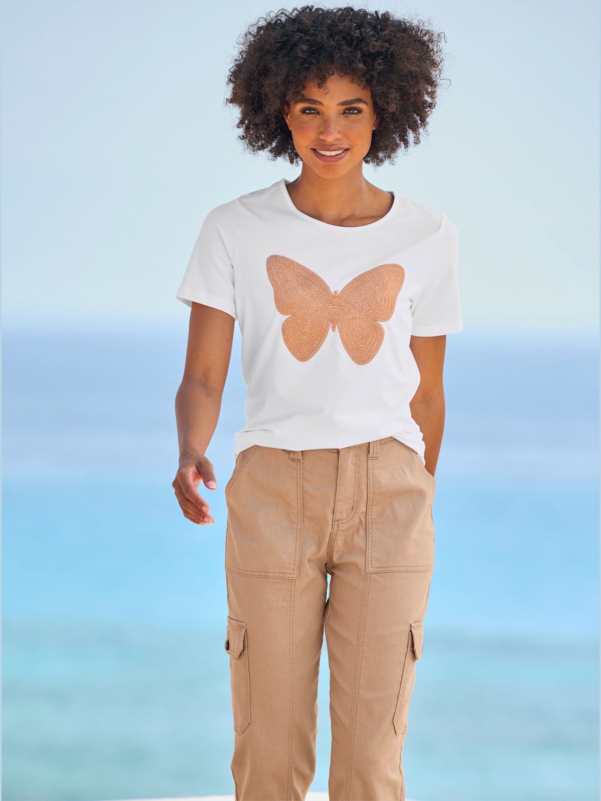 T-shirt à manches courtes application papillon - - Linea Tesini - Modalova