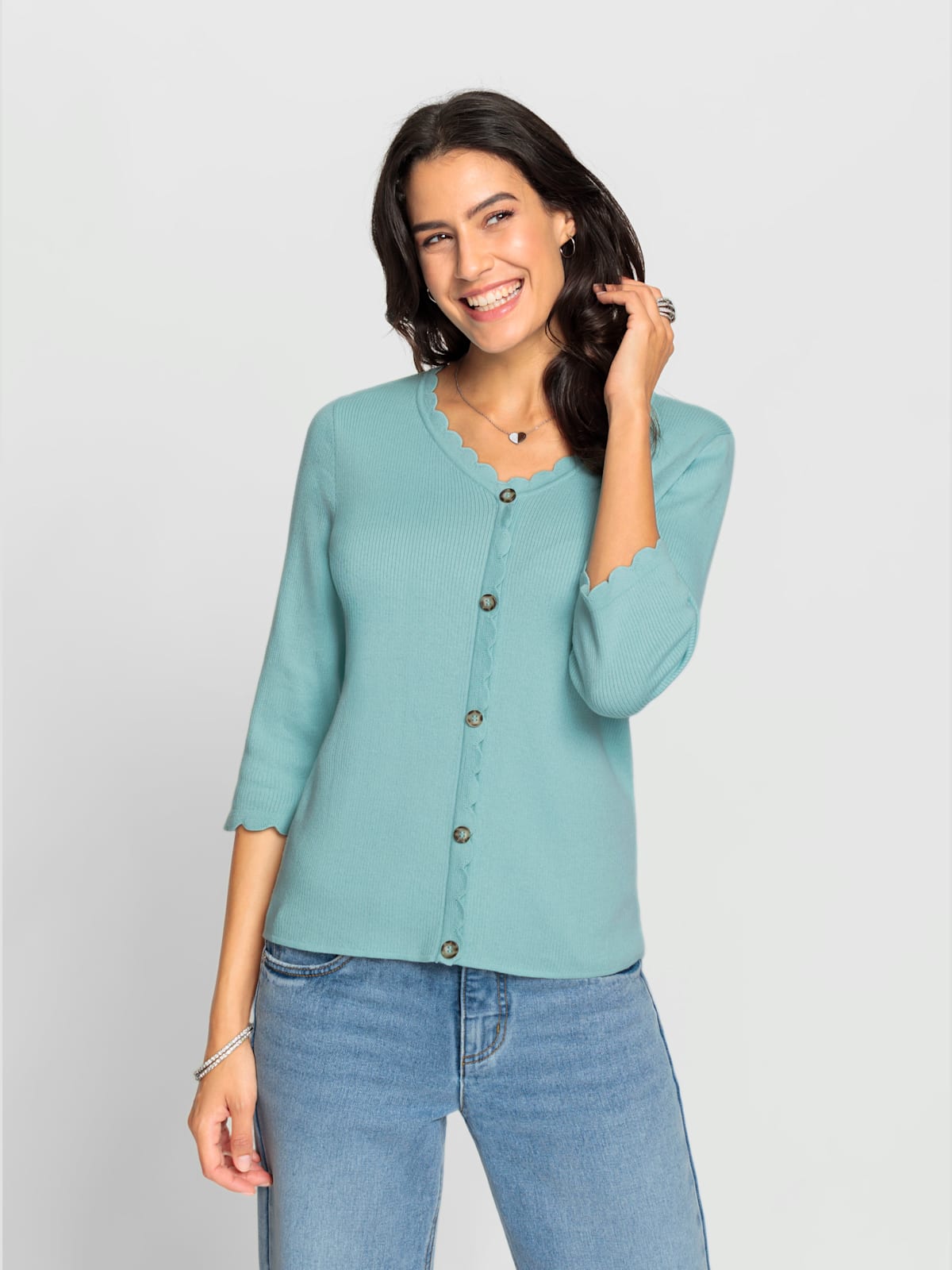 Pull à manches 3/4 fausse patte de boutonnage - Helline - Modalova