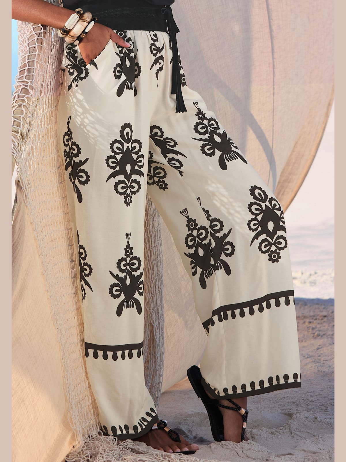 Pantalon large ceinture élastique - - LASCANA - Modalova