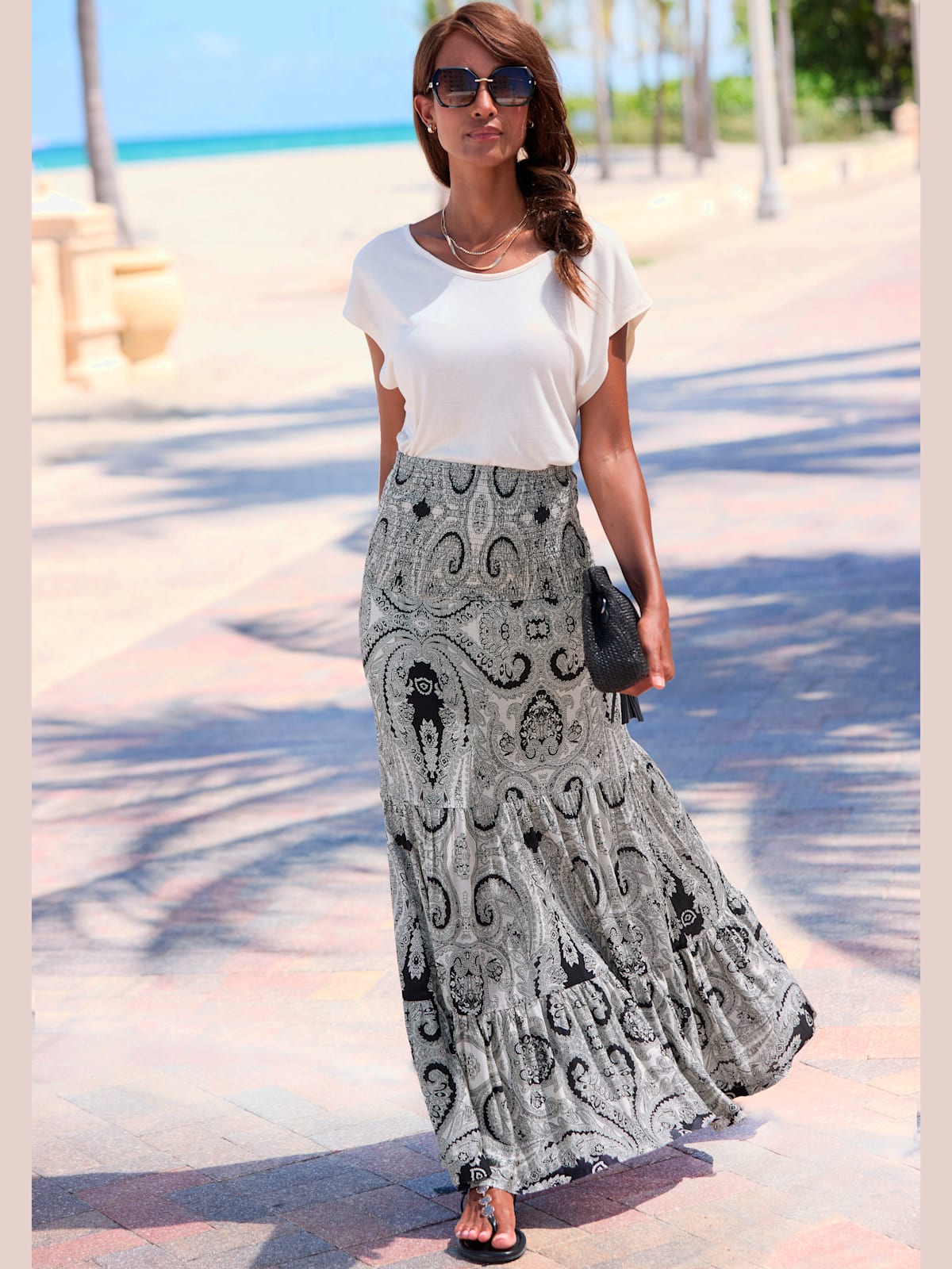 Robe 2 en 1 large ceinture smockée sur le haut - - LASCANA - Modalova