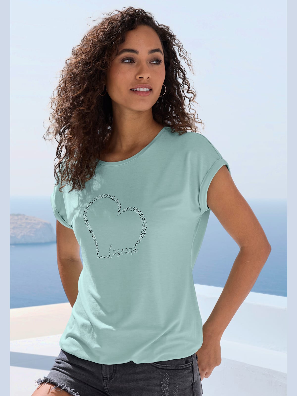 T-shirt à manches courtes imprimé cœur - LASCANA - Modalova