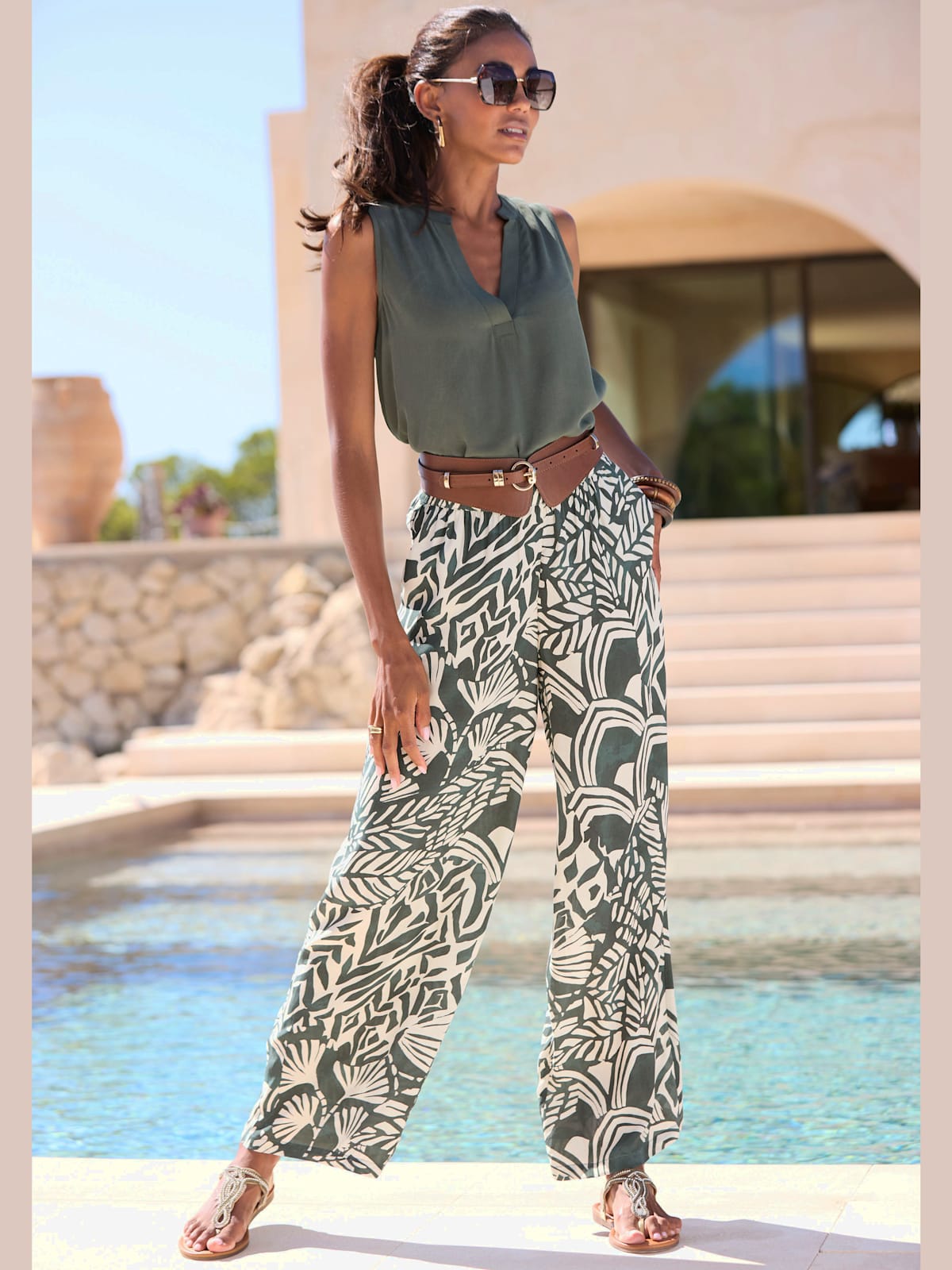 Pantalon ceinture élastique large - - LASCANA - Modalova