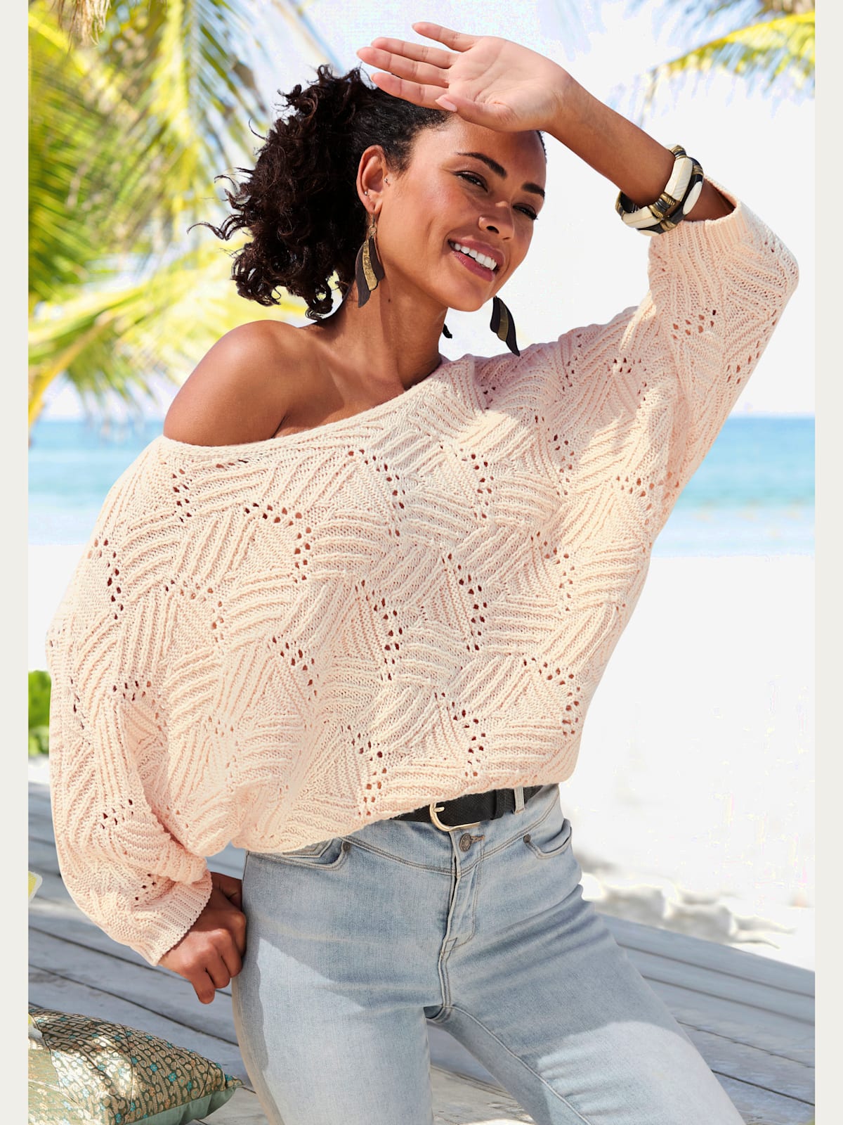 Pull chauve-souris encolure en u - LASCANA - Modalova
