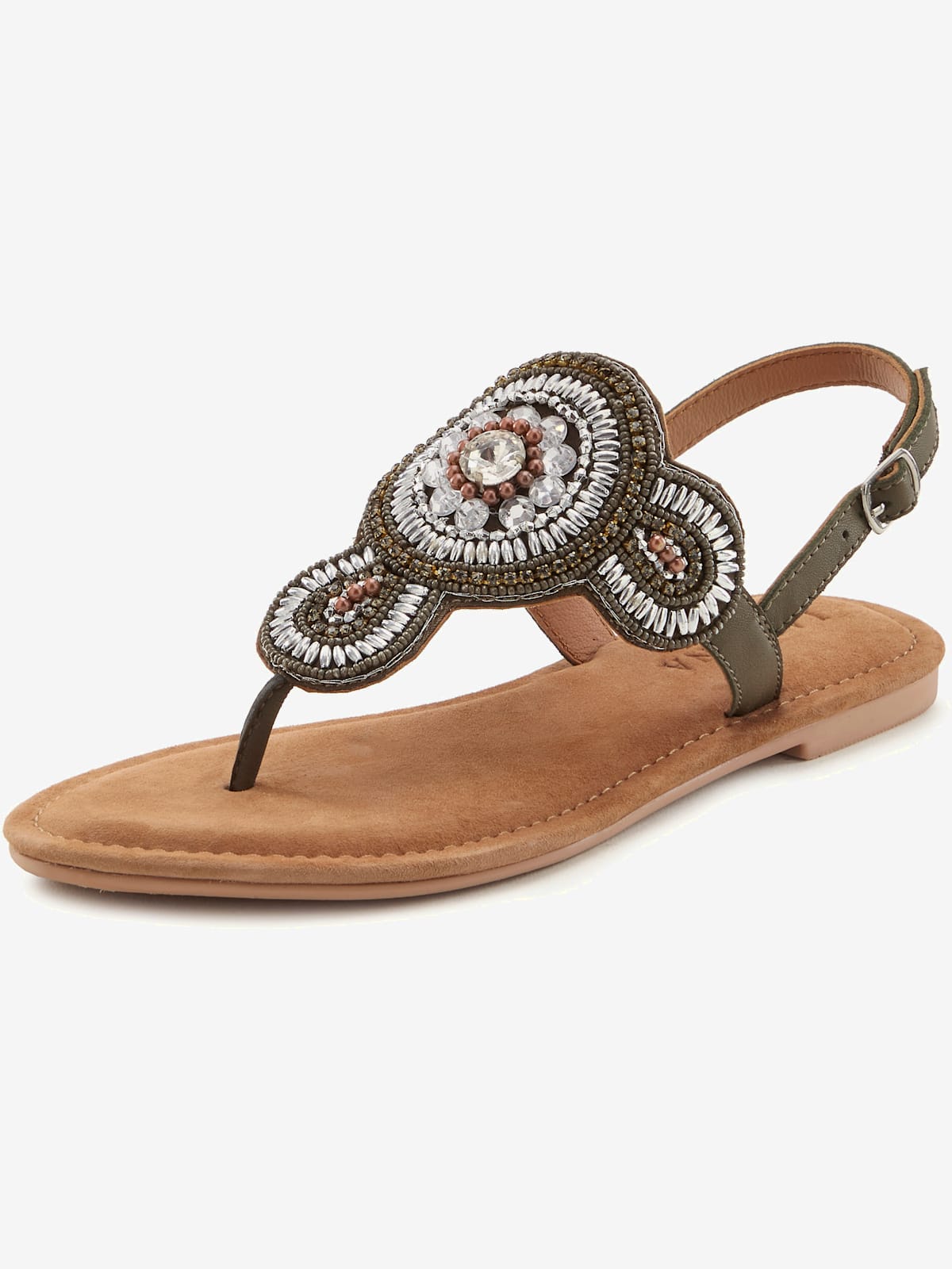 Tongs sandales avec petites pierres fantaisie et perles décoratives - LASCANA - Modalova