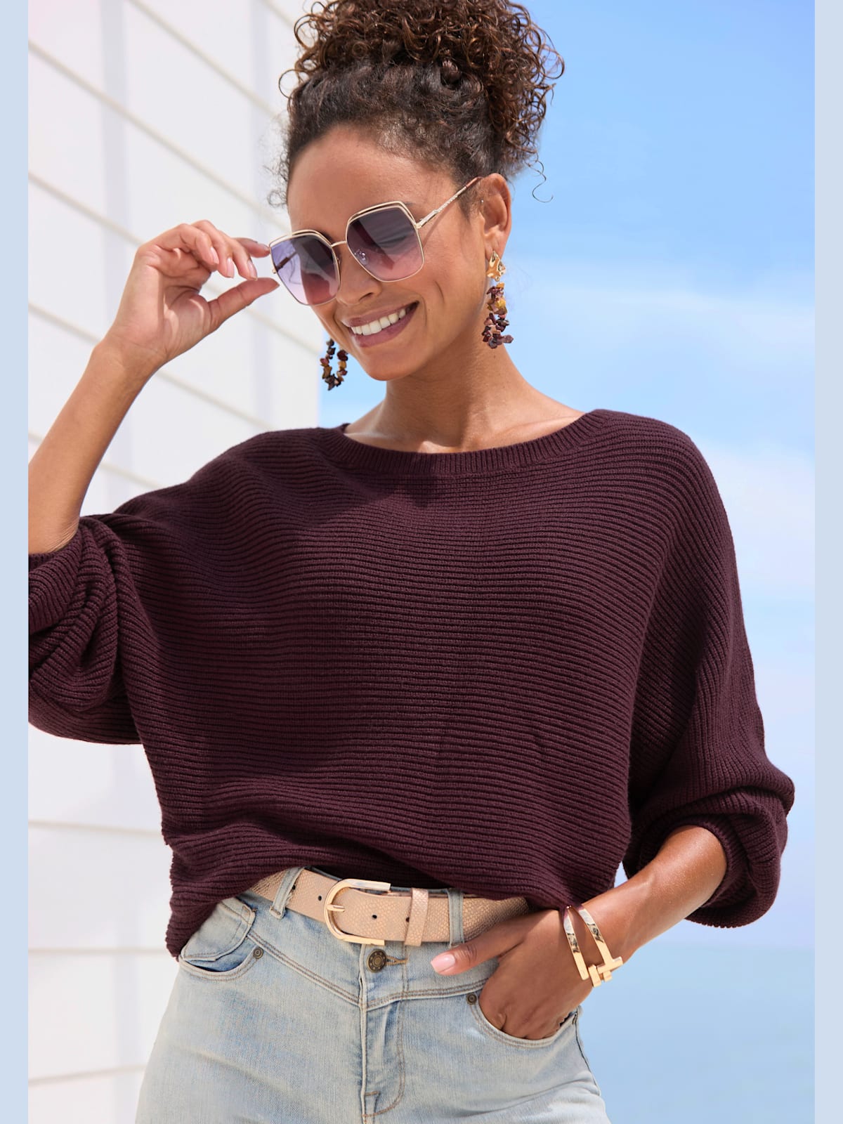 Pull col rond manches chauve-souris - LASCANA - Modalova