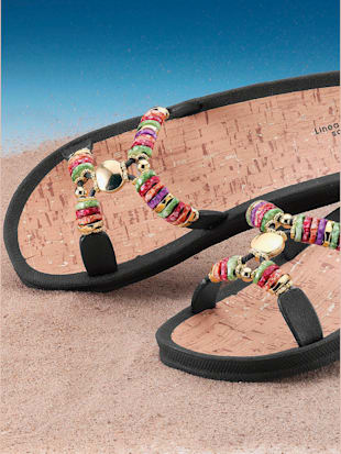 Mules de bain effet liège bride pierres colorées - - Noir