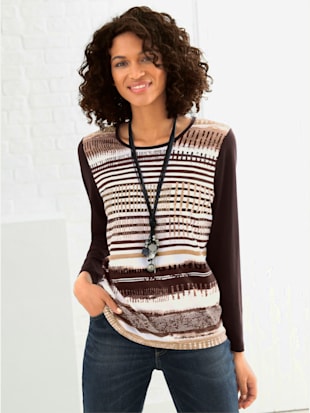 T-shirt avec un imprimé tendance et manches longues - Collection L - Moka À Rayures