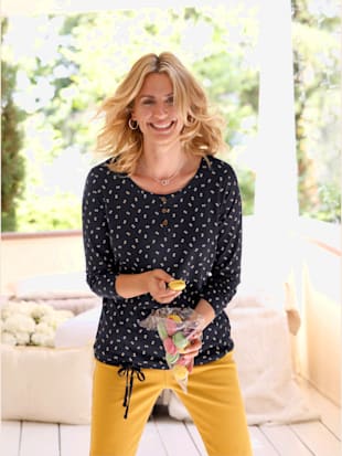 T-shirt à manches longues pull tendance en mélange de cotons doux - - Marine-ocre Imprimé