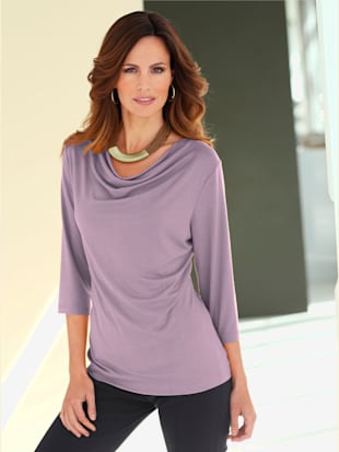 T-shirt femme souple col bénitier manches 3/4 - - Lavande