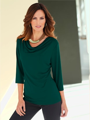 T-shirt femme souple col bénitier manches 3/4 - - Vert Sapin