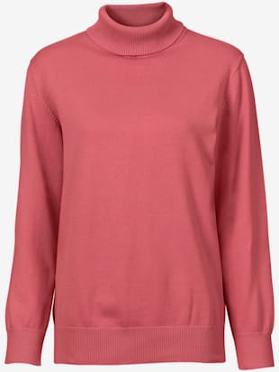 Pull à col roulé pur coton - Collection L - Rouge Corail