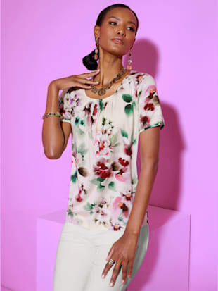 T-shirt à manches courtes imprimé floral délicat - Creation L - Écru Imprimé