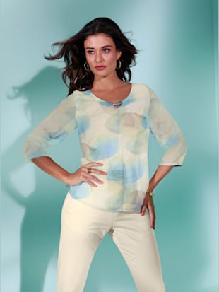 Chemisier accessoires de couleur or - Creation L - Écru-bleu Ciel Imprimé