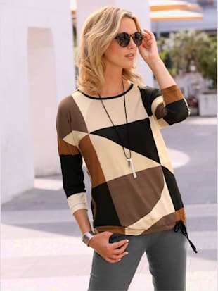 T-shirt à manches 3/4 viscose - Creation L - Couleur Ivoire-ambre Imprimé